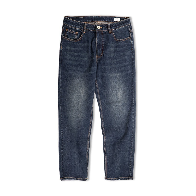 Denim Cotton Men's Vintage Denim Washed Straight Jeans Denim Cotton Men's Vintage Denim Washed Straight Jeans