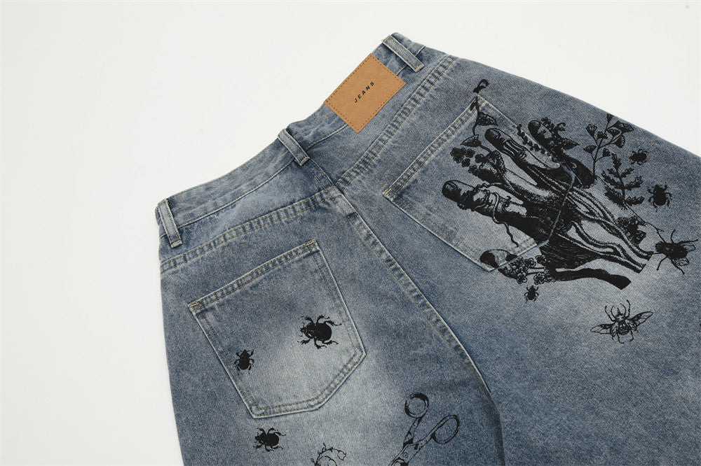Graffiti Printing Jeans Middle Pants Men Graffiti Printing Jeans Middle Pants Men