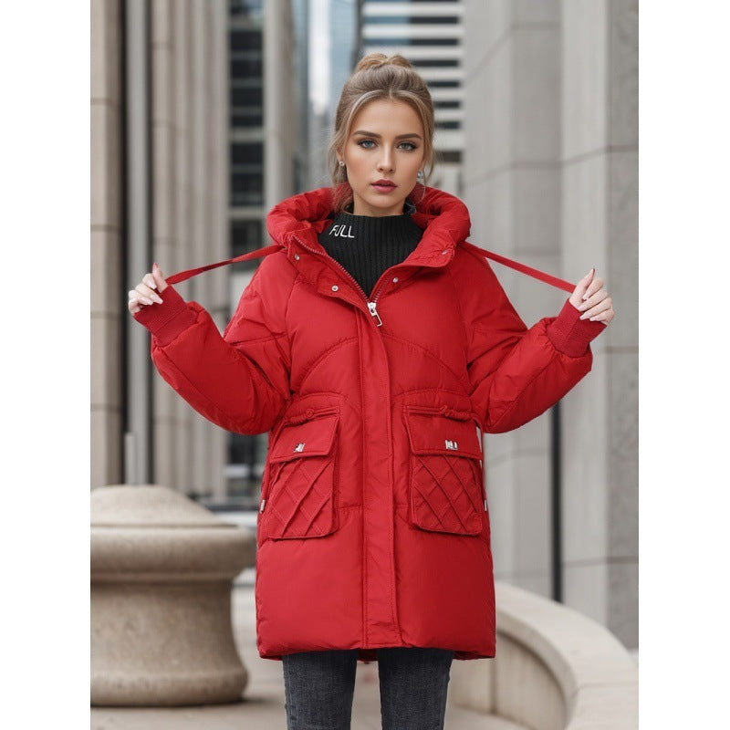 Winter Warm Hooded Coat With Pockets Fashion Solid Color Thicken Straight Cotton Jacket For Women Outerwear Clothing Winter Warm Hooded Coat With Pockets Fashion Solid Color Thicken Straight Cotton Jacket For Women Outerwear Clothing