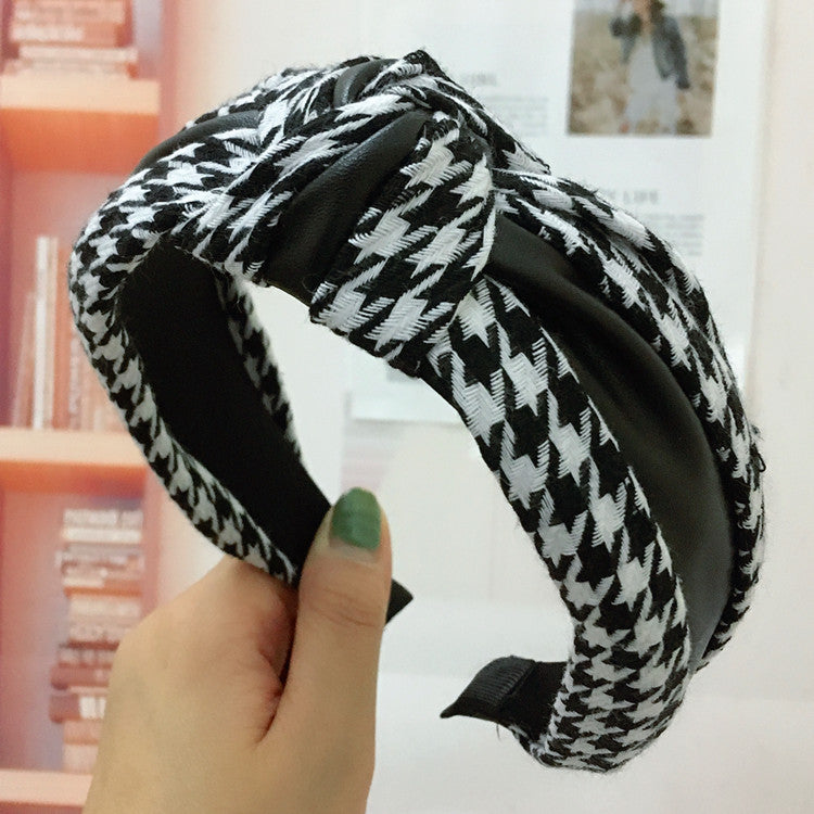 Houndstooth Wide-brim Retro Headband Adult Hair Accessories Houndstooth Wide-brim Retro Headband Adult Hair Accessories