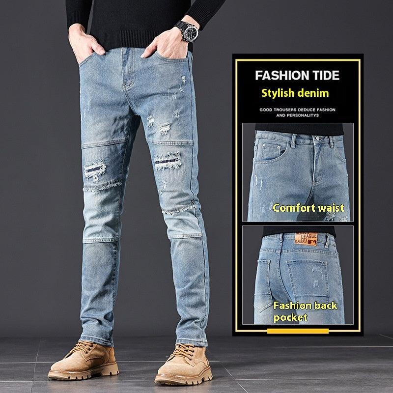 High-end Blue With Holes Jeans For Men High-end Blue With Holes Jeans For Men