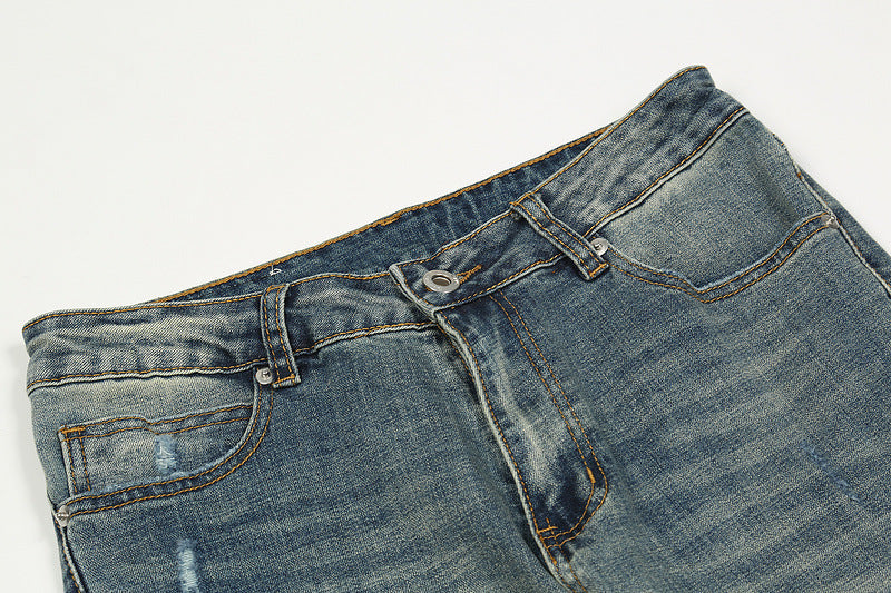 Distressed Slim-fit Jeans With Zipper Straight Pants Distressed Slim-fit Jeans With Zipper Straight Pants