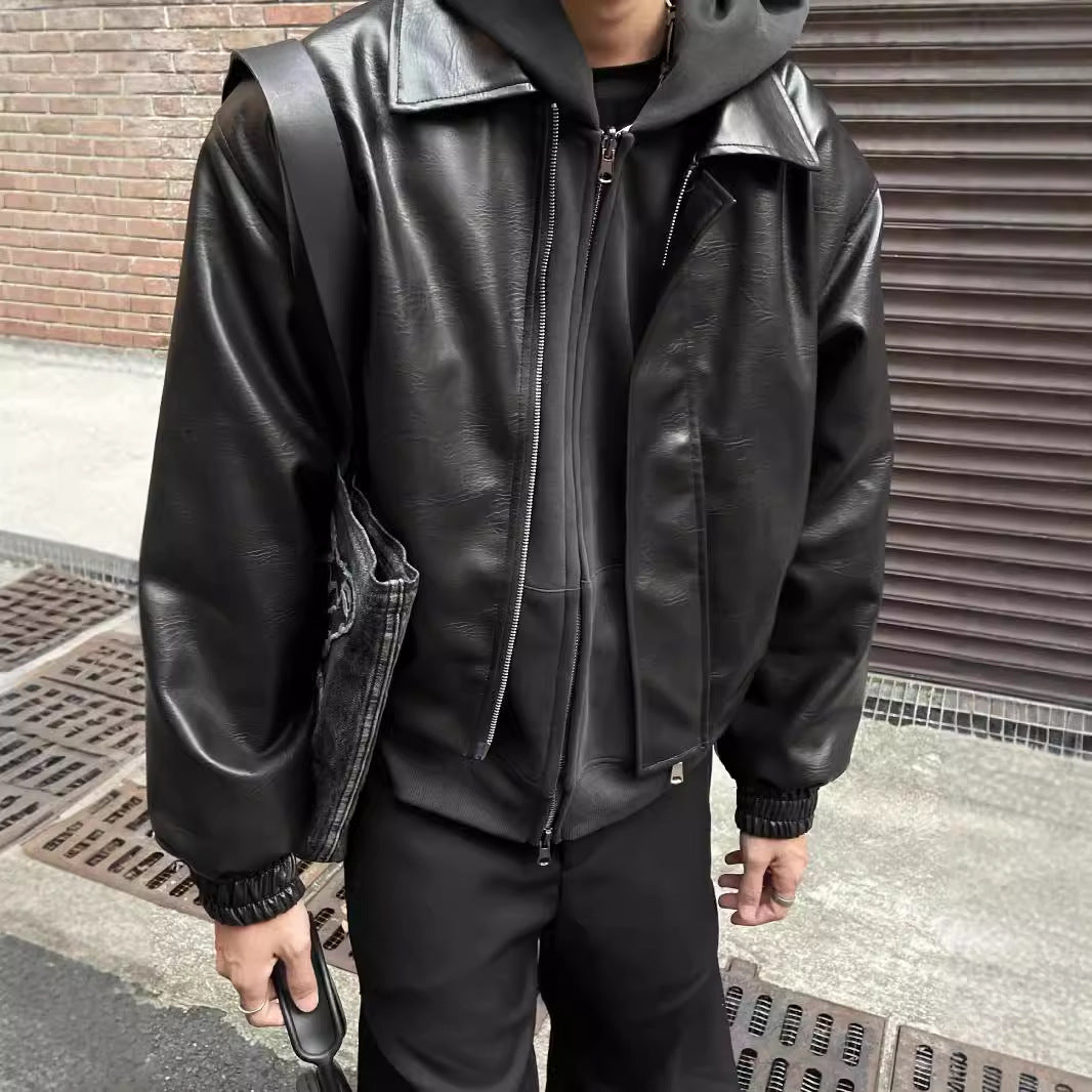 Black PU Leather Padded Shoulder Casual Short Jacket Black PU Leather Padded Shoulder Casual Short Jacket
