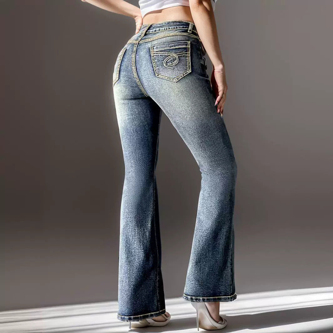 Women's Vintage Jeans High Elastic Pocket Embroidered Vintage Jeans Women's Vintage Jeans High Elastic Pocket Embroidered Vintage Jeans
