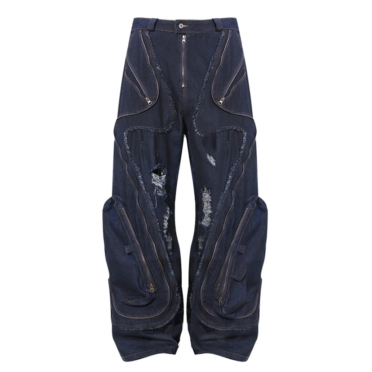 Baggy Distressed Wide-Leg Denim Jeans Baggy Distressed Wide-Leg Denim Jeans