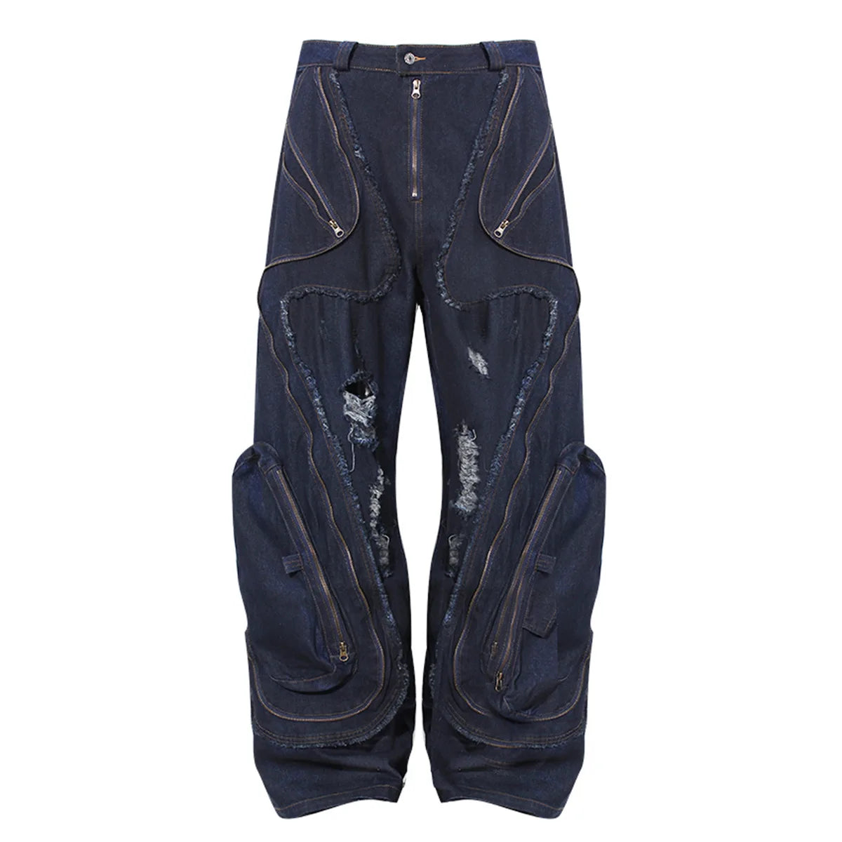 Baggy Distressed Wide-Leg Denim Jeans Baggy Distressed Wide-Leg Denim Jeans