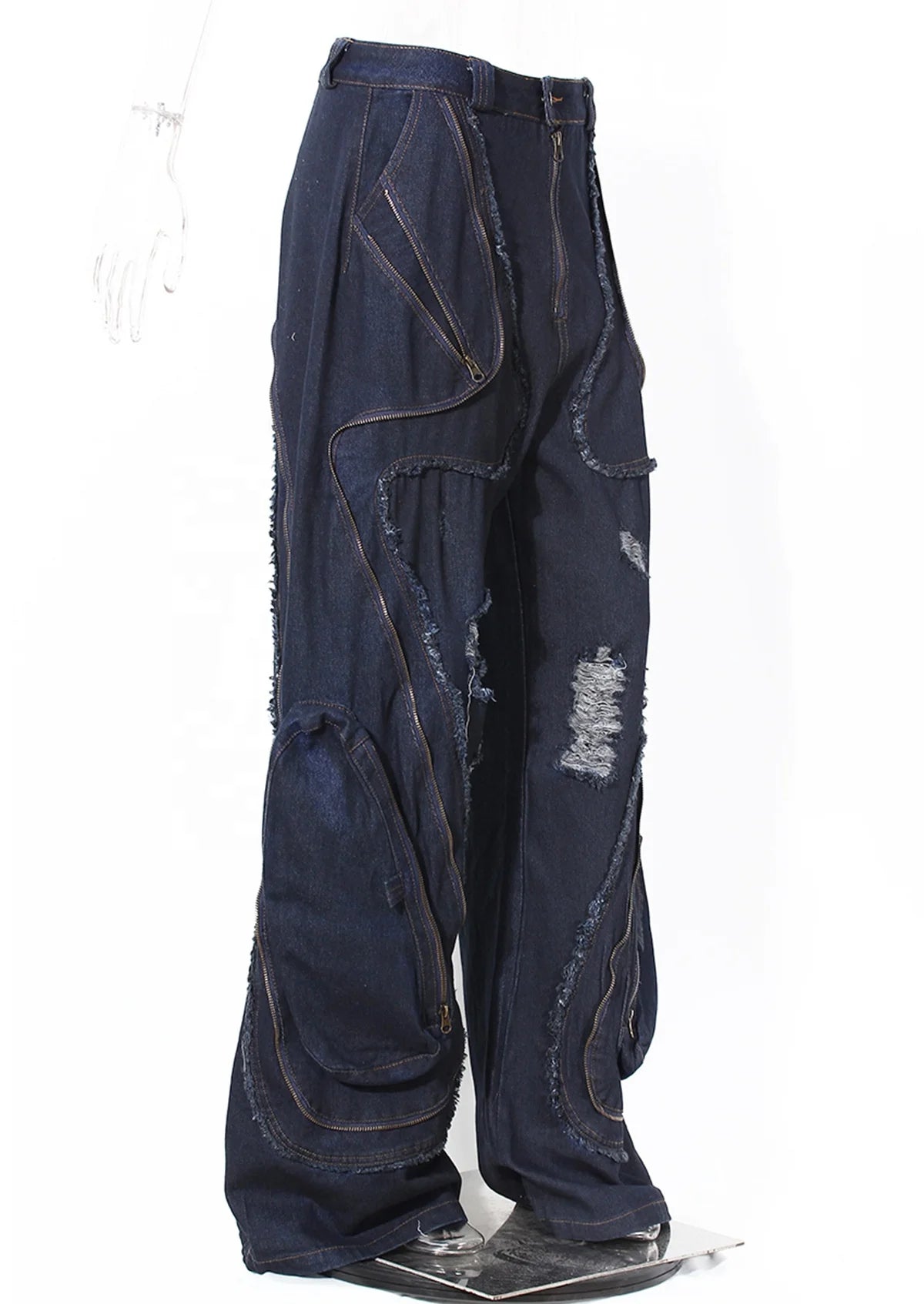 Baggy Distressed Wide-Leg Denim Jeans Baggy Distressed Wide-Leg Denim Jeans