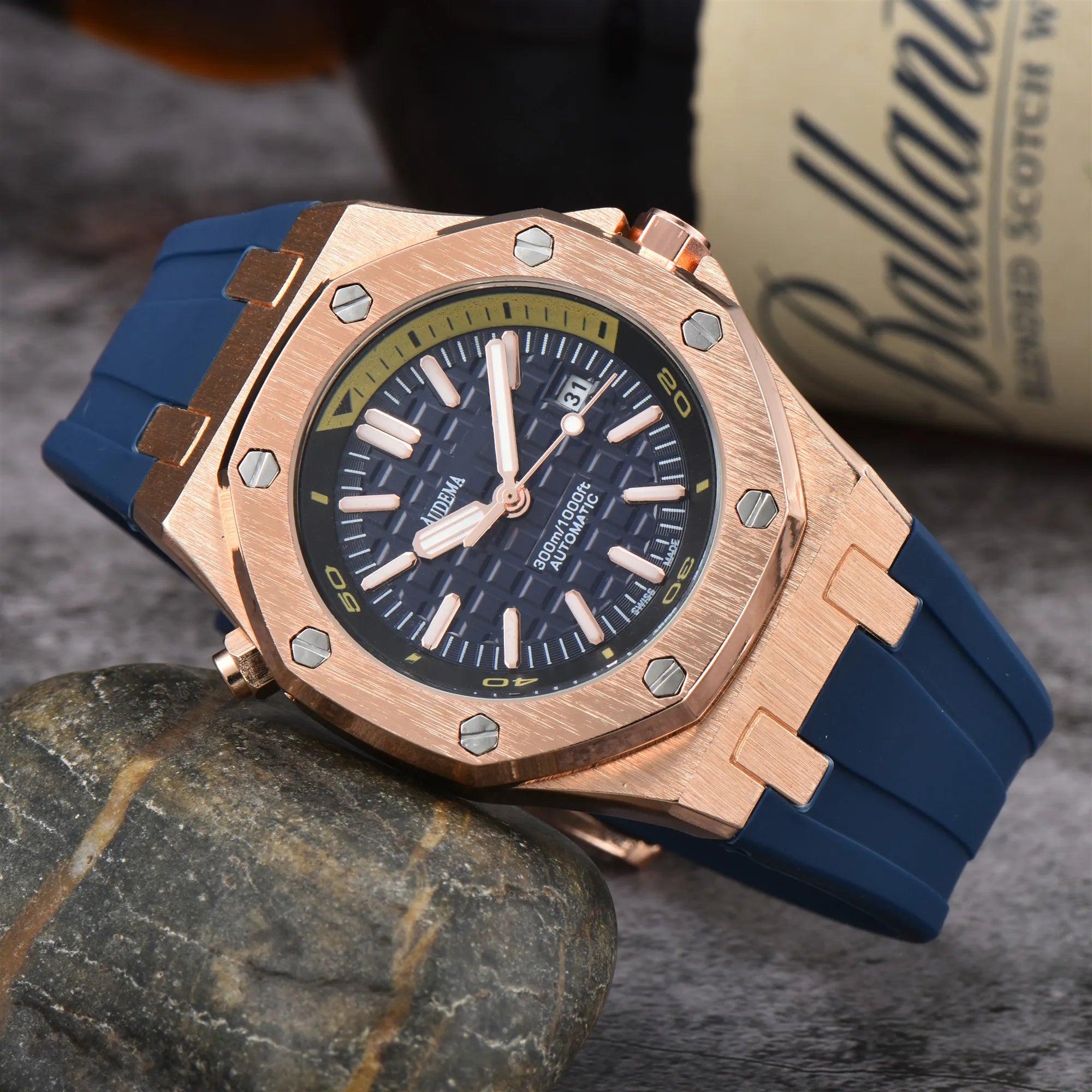 2024 Men's Luxury Stainless Steel Watch with Sapphire Crystal, Silicone Band - Water Resistant, Casual Style 2024 Men's Luxury Stainless Steel Watch with Sapphire Crystal, Silicone Band - Water Resistant, Casual Style