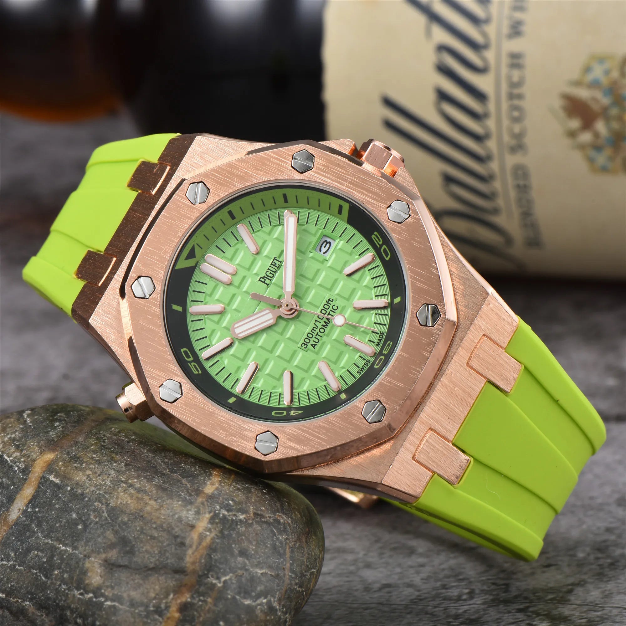 2024 Men's Luxury Stainless Steel Watch with Sapphire Crystal, Silicone Band - Water Resistant, Casual Style 2024 Men's Luxury Stainless Steel Watch with Sapphire Crystal, Silicone Band - Water Resistant, Casual Style
