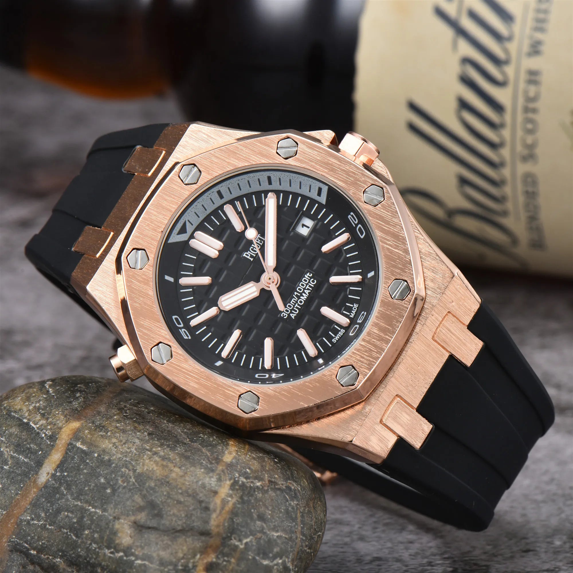 2024 Men's Luxury Stainless Steel Watch with Sapphire Crystal, Silicone Band - Water Resistant, Casual Style 2024 Men's Luxury Stainless Steel Watch with Sapphire Crystal, Silicone Band - Water Resistant, Casual Style