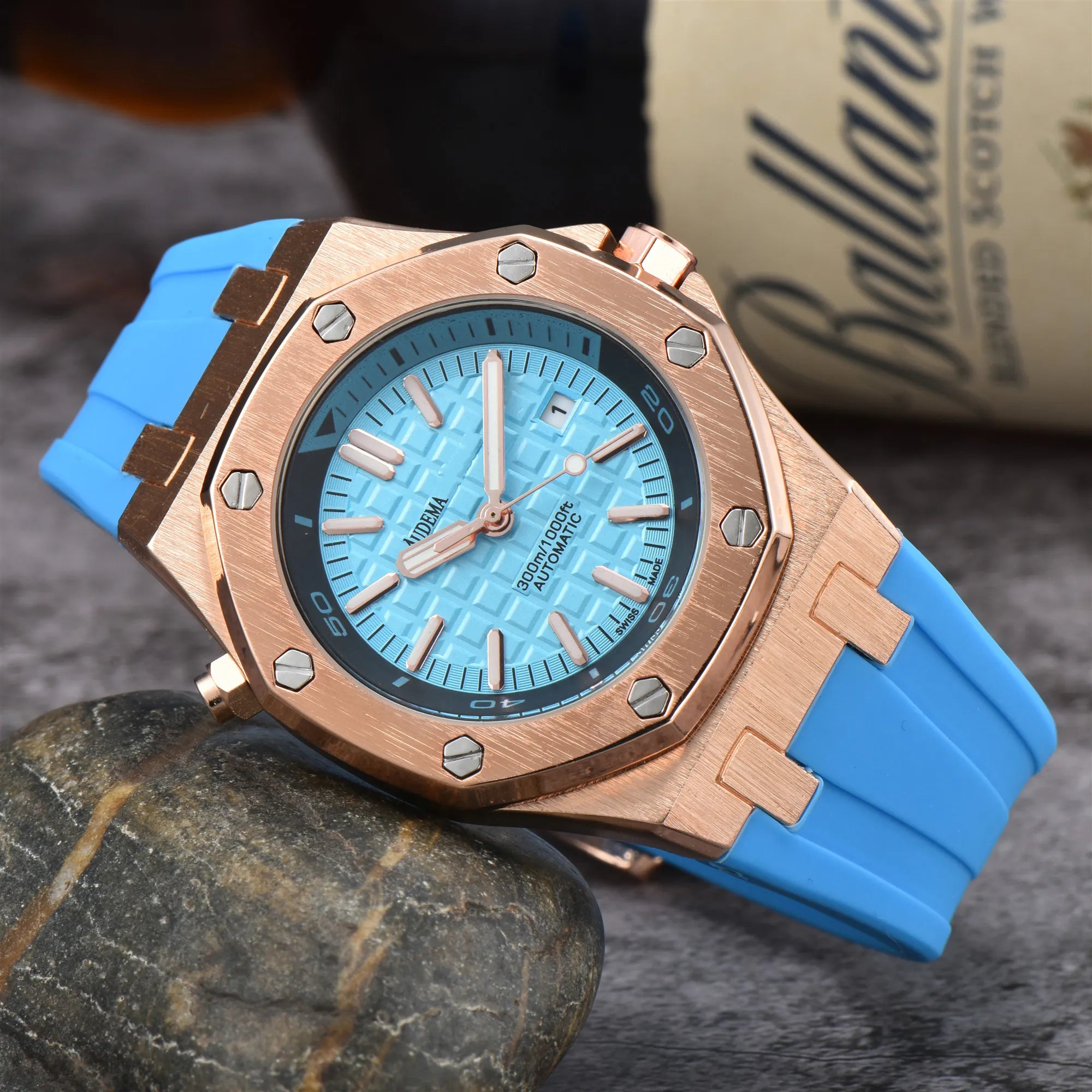 2024 Men's Luxury Stainless Steel Watch with Sapphire Crystal, Silicone Band - Water Resistant, Casual Style 2024 Men's Luxury Stainless Steel Watch with Sapphire Crystal, Silicone Band - Water Resistant, Casual Style