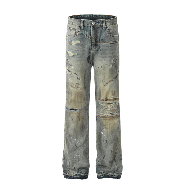 Ripped Dirty Jeans Street Fashion Paint Splash-ink Men