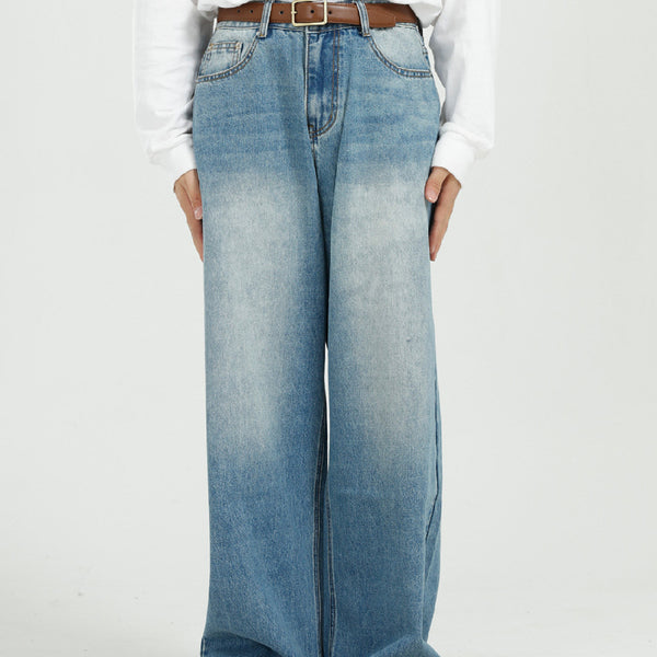 Loose And Versatile Blue Straight Wide Leg Jeans For Men