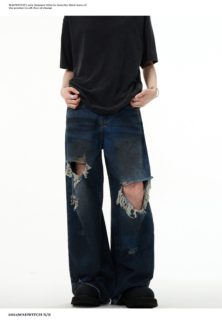American Retro Make Old Ripped Design Mopping Jeans