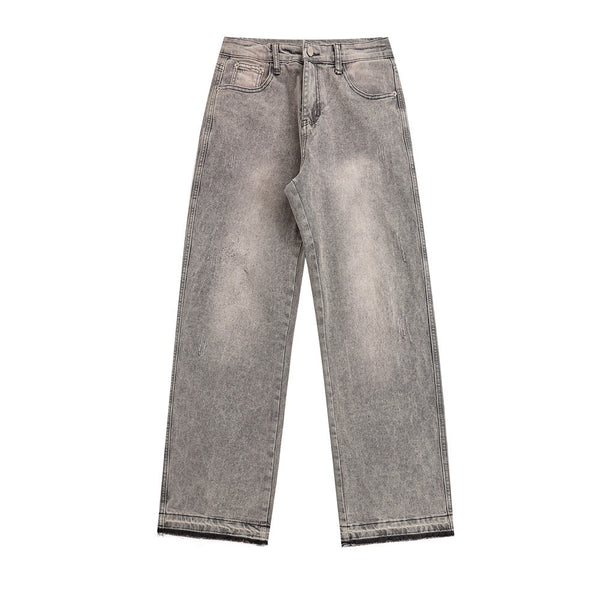Washed Frayed Hem Straight Jeans For Men