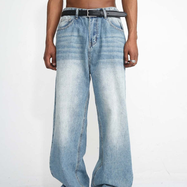 Men's Blue Straight Wide Leg Casual Jeans