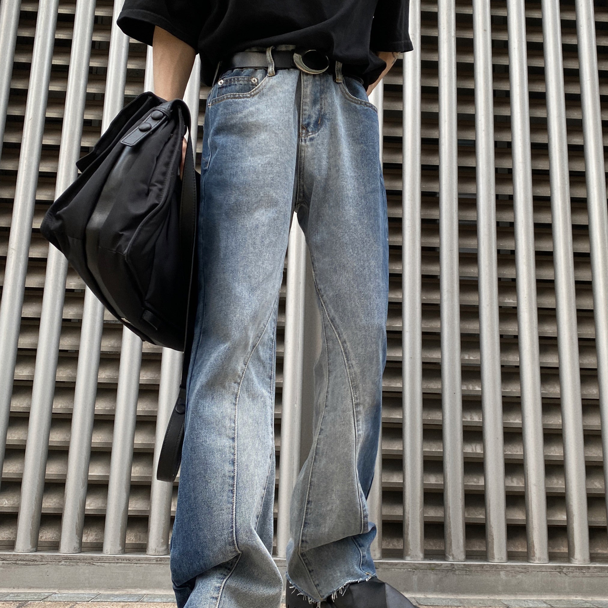 Contrast Color Tie-dye Gradient Jeans Slightly Flared Casual Pants