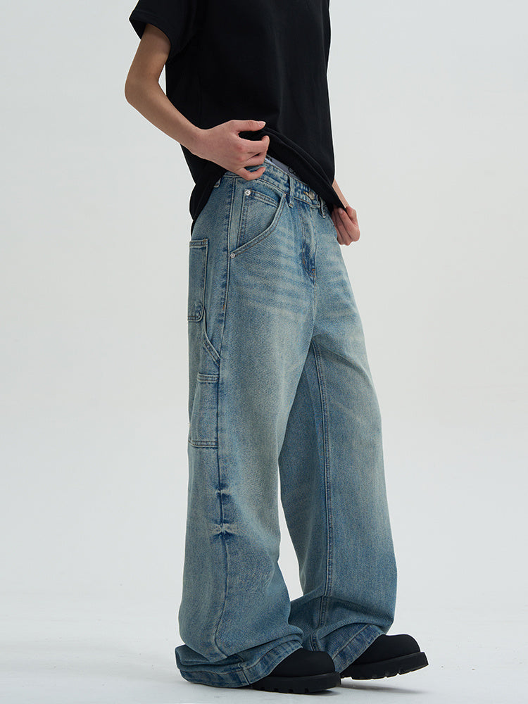 Washed Jeans Loose Wide Leg Straight Mop Trousers