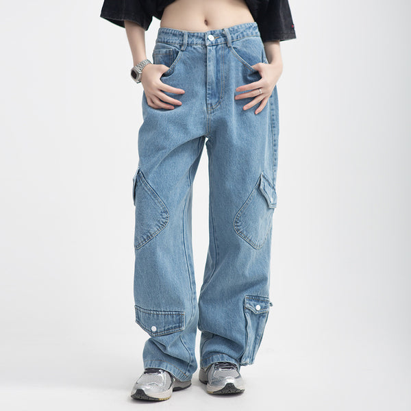 Fashion Personality Multi-pocket Workwear Jeans Men