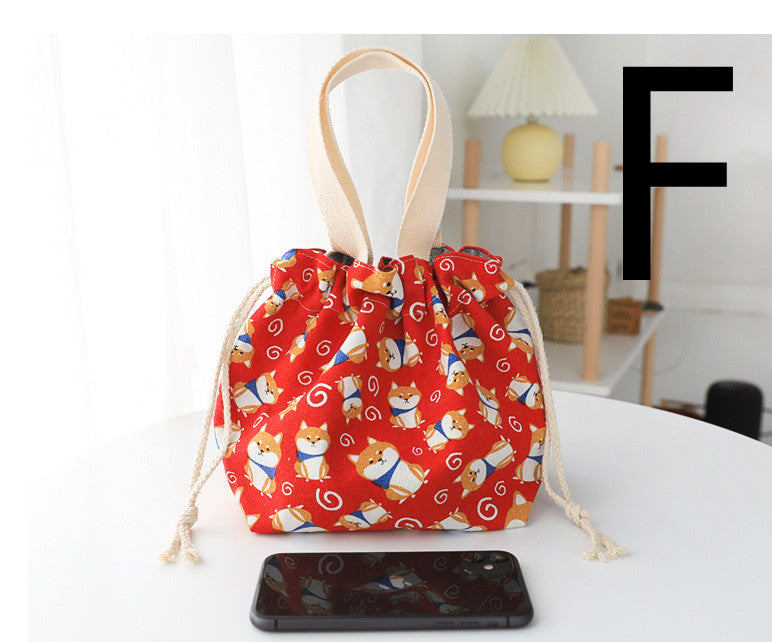 Canvas Handbag Women's Lunch Box Lunch Box Drawstring Cloth Handbag