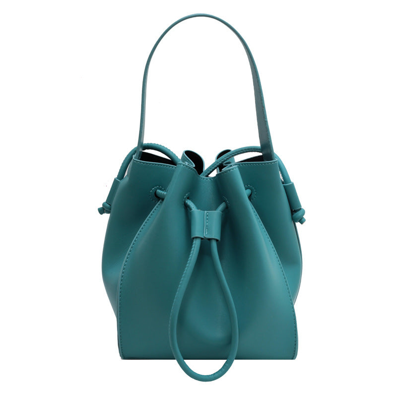 Solid Color Pleated Drawstring Handbag