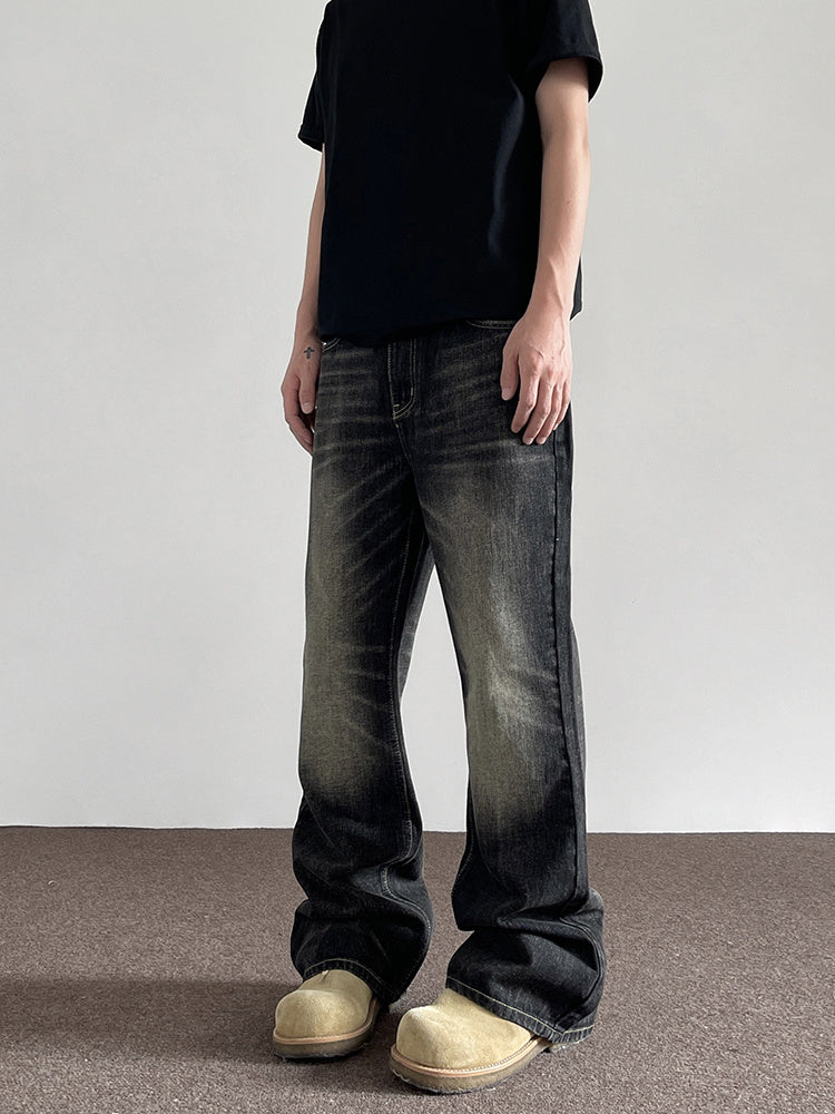American Jeans Men And Women Retro Washed Gray Black Straight
