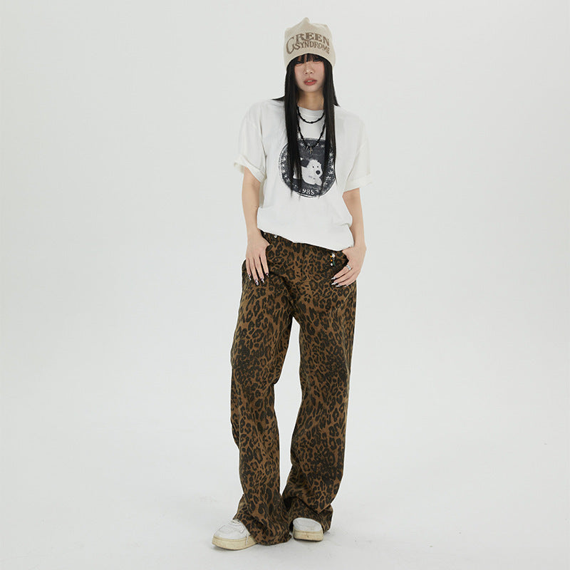 Leopard Jeans Wide Leg Loose Women