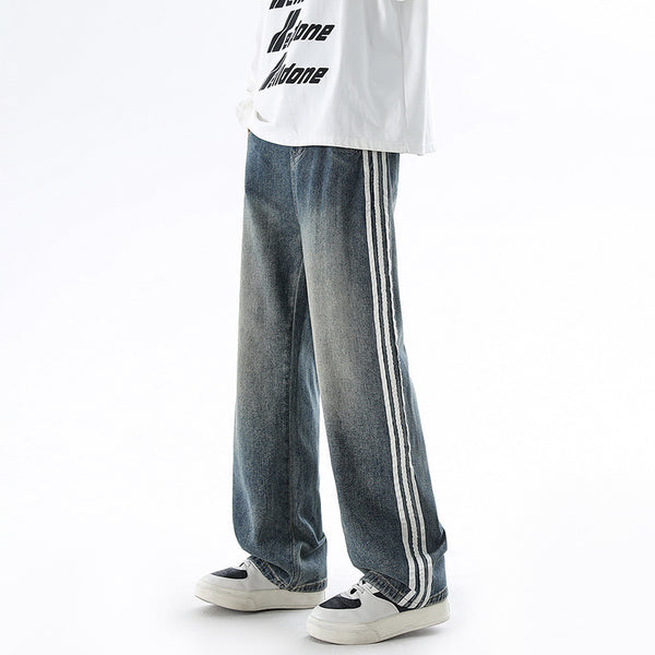 Fashion American Vintage Stripe Jeans Men