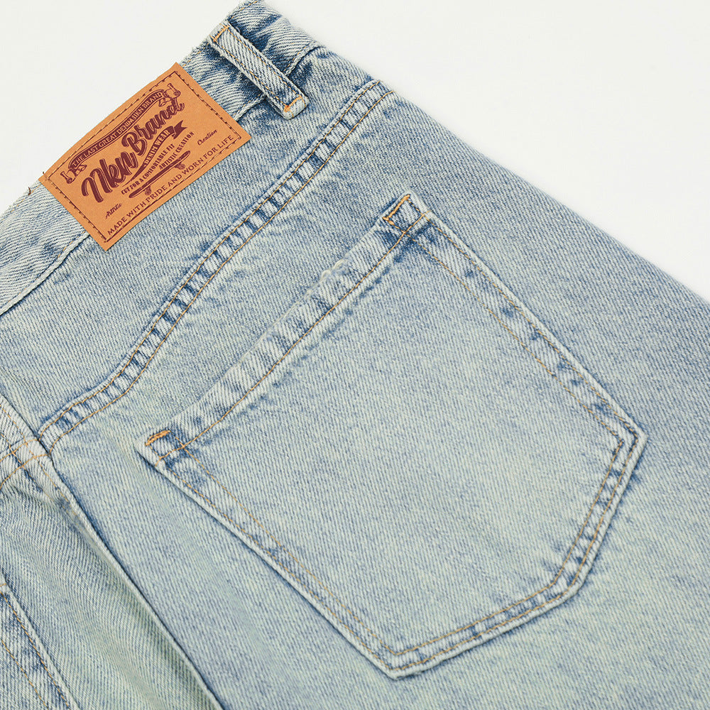 Light Color Washed And Worn Jeans For Men