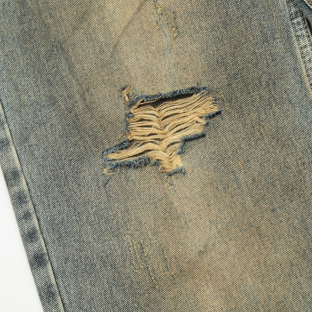 Hole Denim Men Trousers Heavy Industry Washing