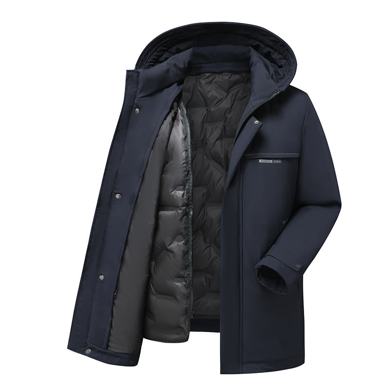 Detachable Liner Men's Hooded Mid-length Down Jacket