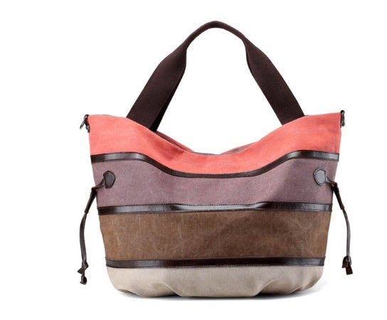 Splicing cross-striped striped handbag