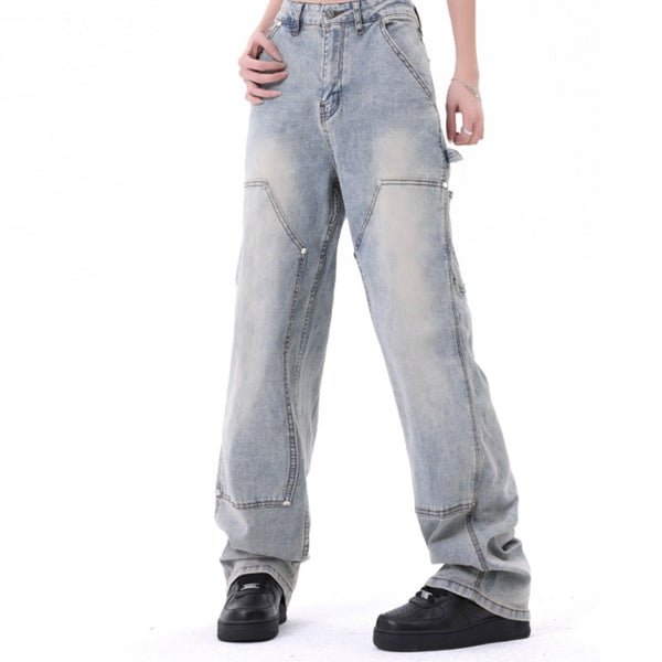 American High Street Men's And Women's Washed Blue Jeans