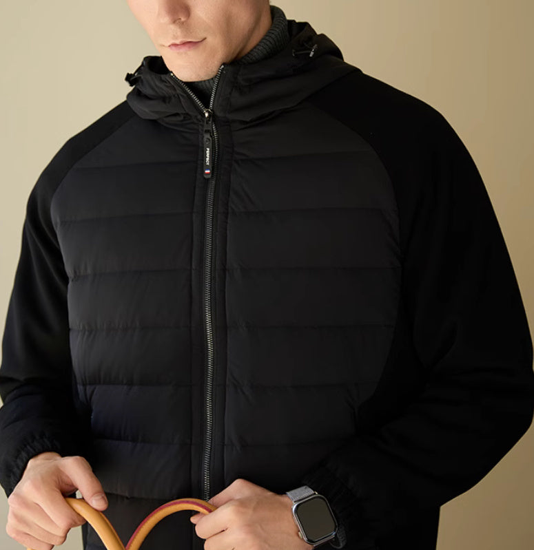 Men's Thin Hooded Stitching Down Jacket