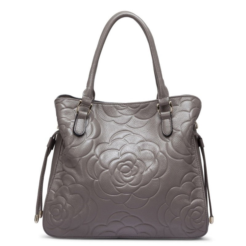 Rose pattern leather handbag