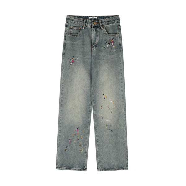 Splashed Ink Printing Straight Jeans For Men