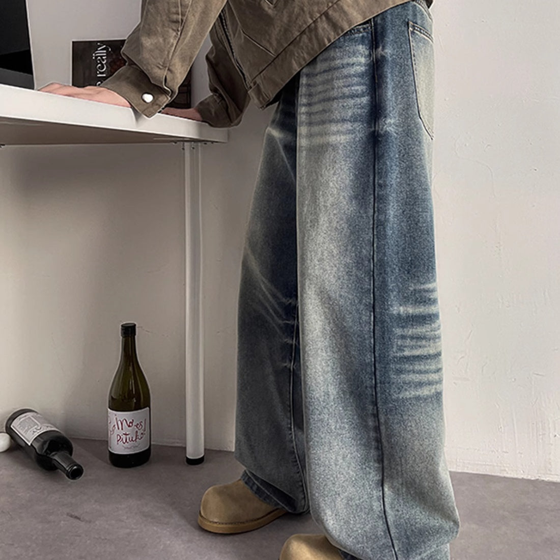 Retro Wide Leg Jeans Men's Oversize Skinny Straight-leg Pants