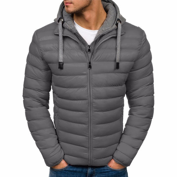 Men's pure color hooded simple cotton jacket