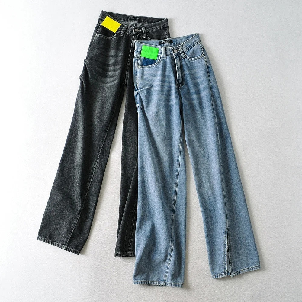 Net Red Feet Split Mopping High Waist Jeans Women Autumn