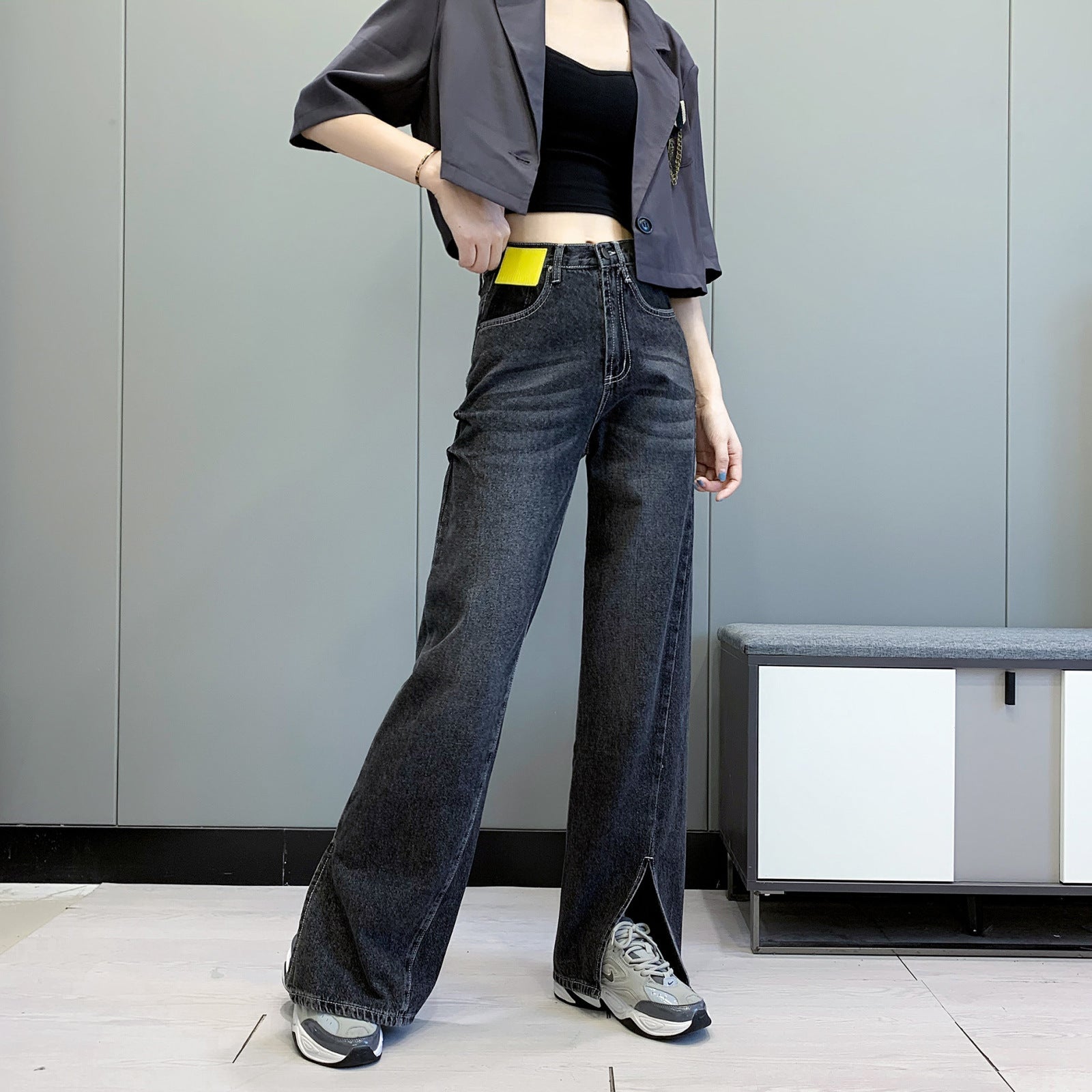 Net Red Feet Split Mopping High Waist Jeans Women Autumn