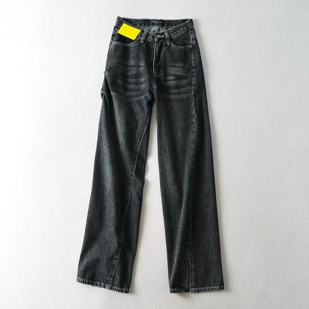 Net Red Feet Split Mopping High Waist Jeans Women Autumn