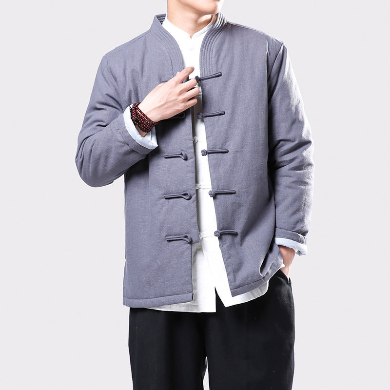 Chinese Style Disc Button Linen Tang Suit Jacket Youth Padded Jacket