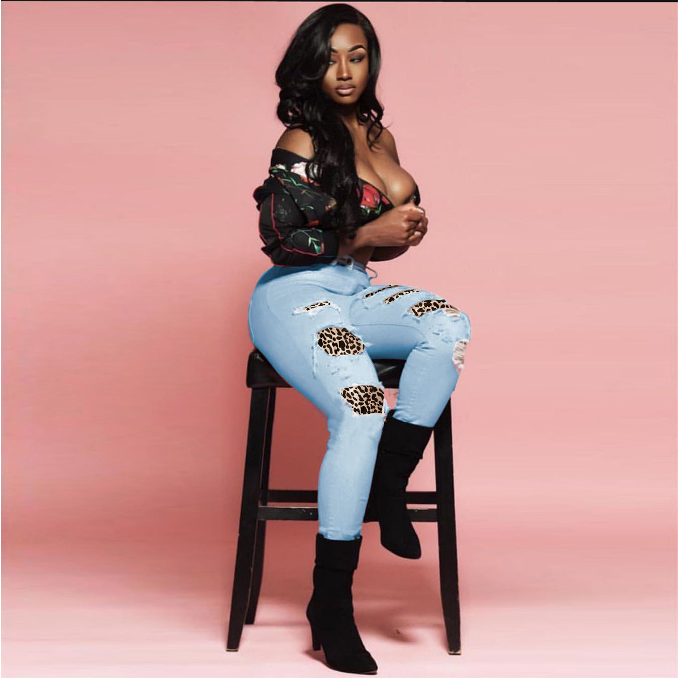 New European And American Wish Cross-Border Ebay Amazon Personality Big Hole Skinny Jeans Women