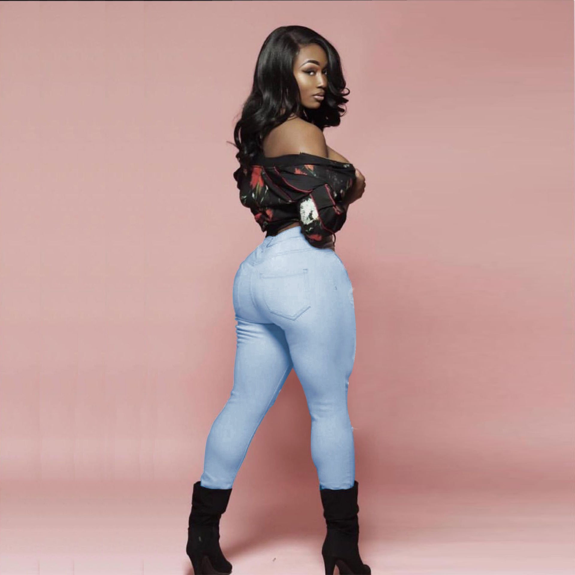 New European And American Wish Cross-Border Ebay Amazon Personality Big Hole Skinny Jeans Women