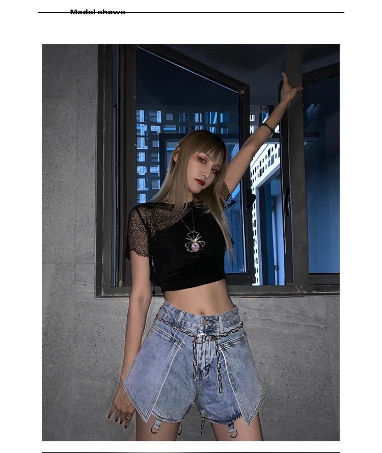 High street Jeans Women Splice Wide Leg Trousers Hip-hop cotton Loose Retro Chain Removable