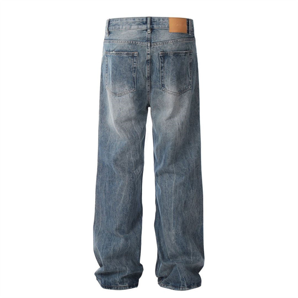 Washed Old Wide-leg Jeans For Men