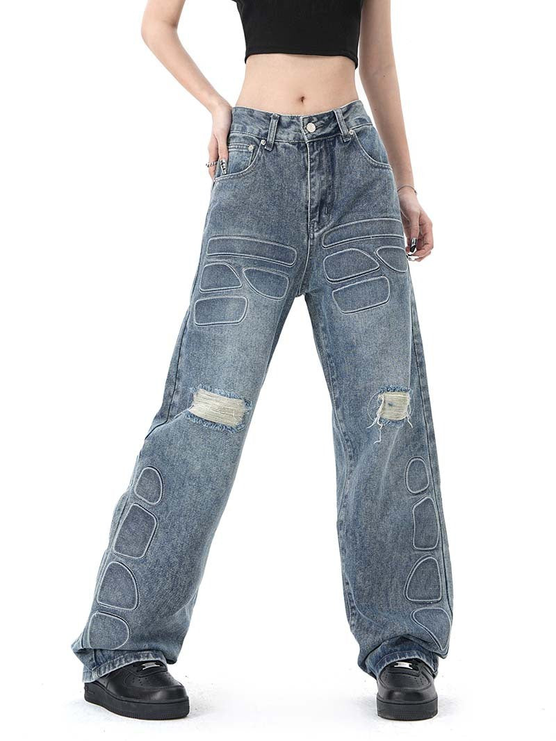 American-style Retro Street Washed Wide-leg Jeans For Men
