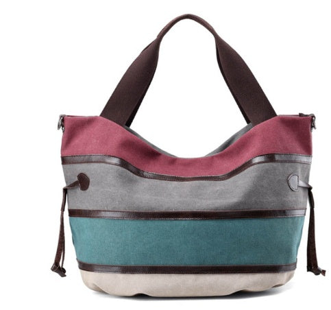 Splicing cross-striped striped handbag