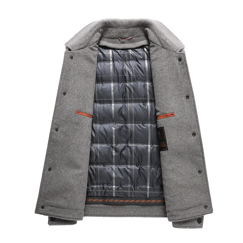 Men's Double-faced Woolen Goods Jacket Coat Detachable Down Feather Liner Thick Casual