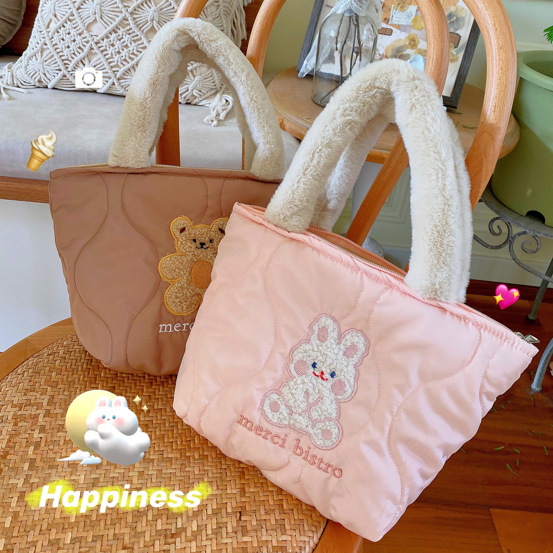 Plush Puffy Cotton Handbag Cute Rabbit Handbag